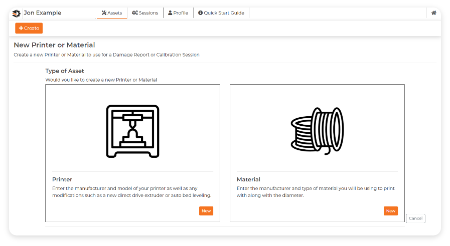 Create printer or filament